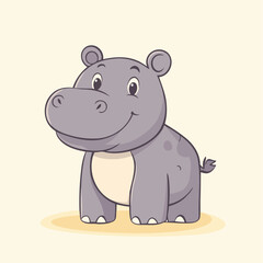 Fototapeta premium Cartoon Hippopotamus On Beige Background