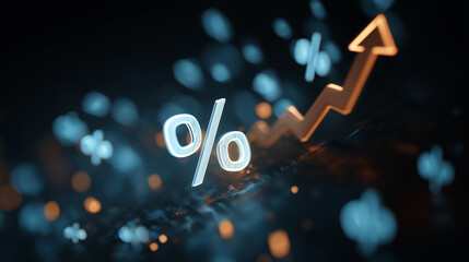 Rising Interest Rate with Upward Arrow, Abstract Digital Visualization of Economic Growth, Investment Trends and Financial Forecast in a Futuristic 3D Background