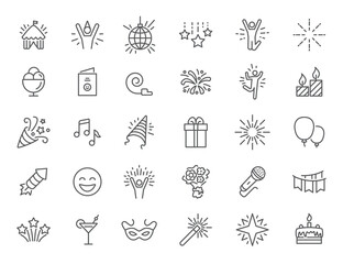Celebratory line art symbols arranged neatly