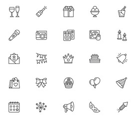 Festive party icons in linear style