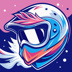 Stylish Blue & Pink Motocross Helmet Illustration