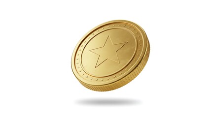 Star pattern coin for video games. Isolated gold coin item for game creation.