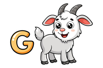 Naklejka premium Cartoon Goat with the Letter G for Alphabet Learning Fun