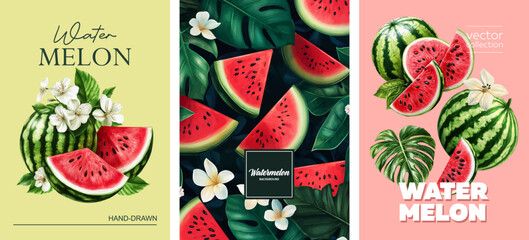 Beautiful and Vibrant Watermelon Artwork for Enjoying Those Wonderful Summer Vibes. Vintage painting and botanical illustration styles