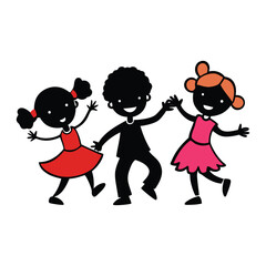 Children’s silhouettes joyfully dancing and playing, capturing carefree movement and happiness in a simple, lively scene full of energy and youthful spirit.
