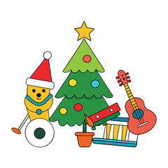 A festive Christmas tree adorned with music-themed ornaments—guitars, notes, and instruments—spreading holiday cheer through melody and sparkling decorations.
