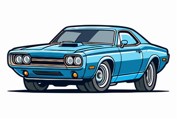 Classic Blue Muscle Car Illustration, Vintage Coupe