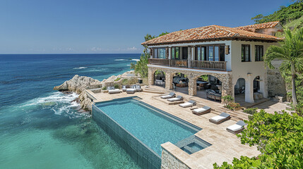 Fototapeta premium Luxurious oceanfront villa with stunning views and serene infinity pool