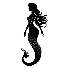 Mermaid black silhouette of simple minimal vector