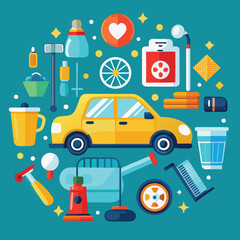 Clean Car Wash Icon Set