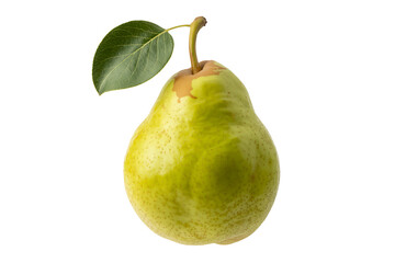 Single green pear with leaf isolated on white
