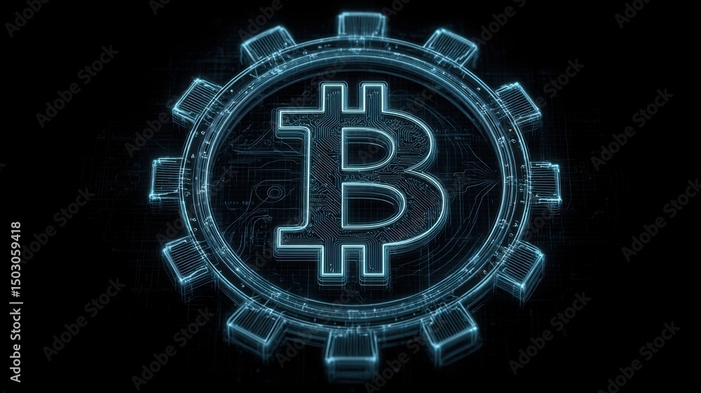 Poster blockchain synced macro cycle fibonacci overlay engine icon concept for comprehensive financial mark