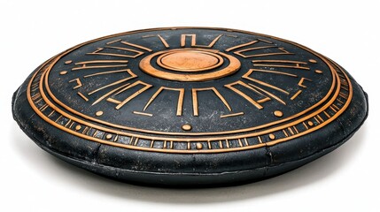 Obraz premium Dark Gray Metallic Disc with Copper Symbols on White Background