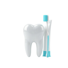3D Render of Tooth, Toothbrush, and Toothpaste