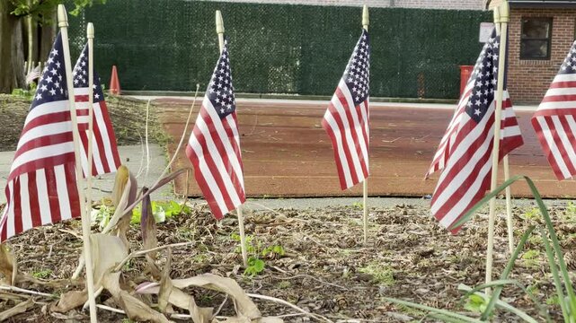 mini American flag waving in the breeze for the upcomeing holiday