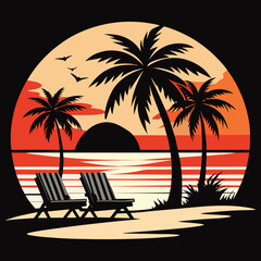 Tropical Beach Sunset Illustration