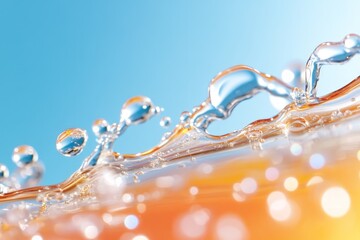 Fototapeta premium Abstract liquid motion with splash and droplets on gradient background