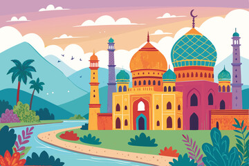 taj mahal india colorful abstract pattern background. template summer concept. vector illustration
