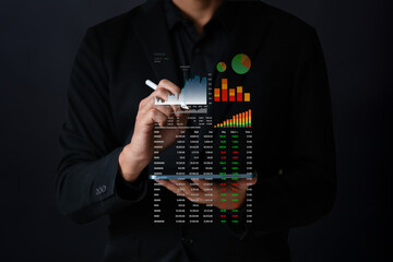 Business man with floating icon show uptrend of petrochemical industrial