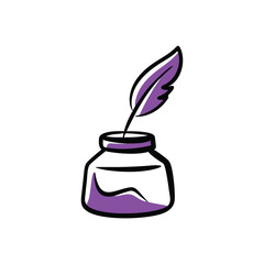 Feather Quill Pen with Inkpot – Antique Style Vector Art
