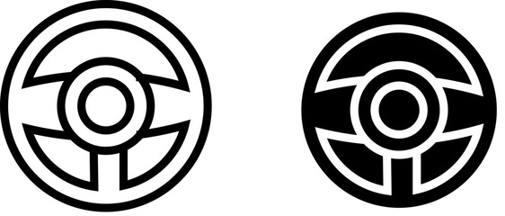 Circular Steering Wheel Icons Design Vehicle Auto Parts Graphic Simple Minimalist Black White