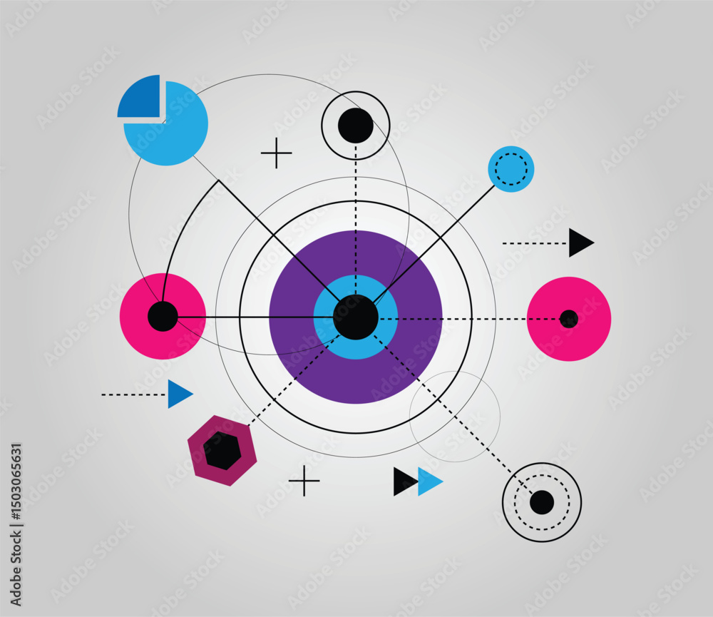 Poster graphic and geometric elements and shapes modern blueprint design in color. digital design resources
