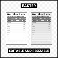 easter nutrition facts
Easter nutrition label
funny Easter facts label
Easter label template
Easter printable label
Easter candy label
Easter gift tag nutrition facts

