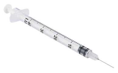 Disposable syringe for injection of insulin isolated on a transparent background. Completely in focus. Full depth of field. PNG.