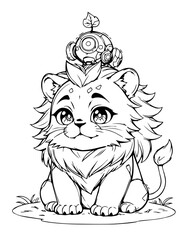 Cute Anime Robot Lion Cub Line Art Illustration