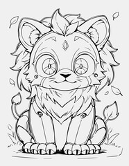 Cute Anime Robot Lion Cub Line Art Illustration