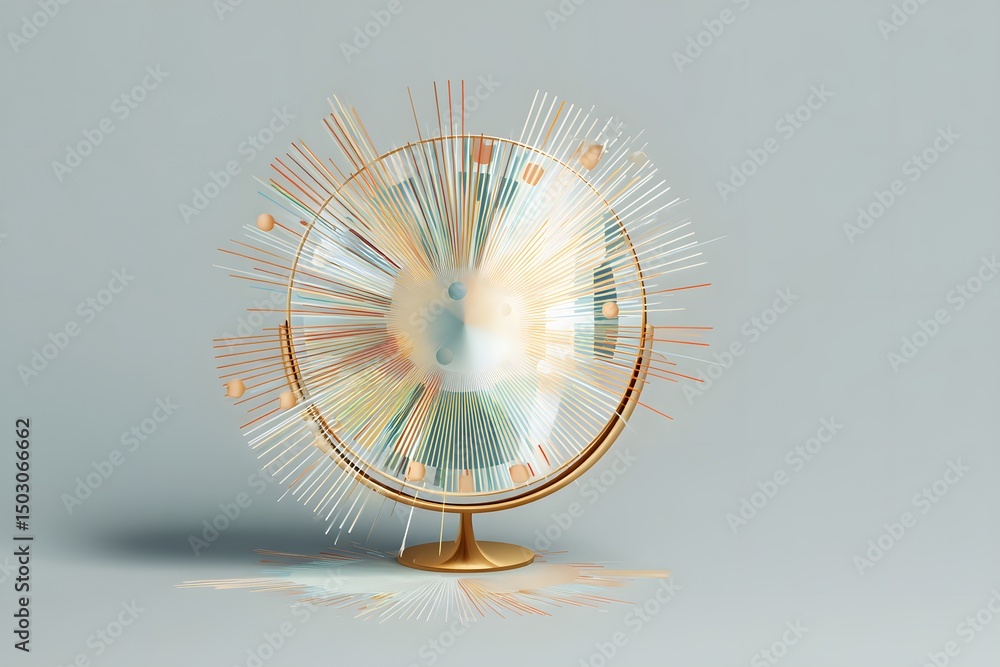 Poster a captivating artistic globe with abstract design and radiating elements, showcasing a unique perspe