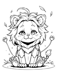 Cute Anime Robot Lion Cub Line Art Illustration