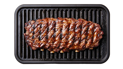 Top View of Barbecue Ribs with Crispy Edges on Grill Plate