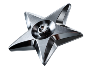 A ninja star in motion with metallic reflections, isolated on transparent background