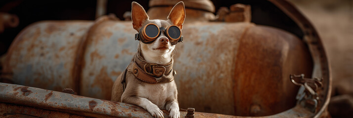 Chihuahua dog dressed in a steampunk style outfit