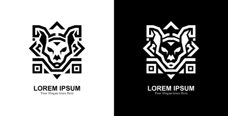 Bat head logo design with QR or barcode shape