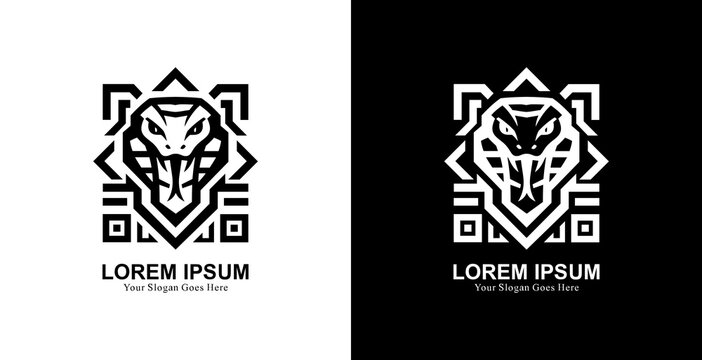 Cobra head logo design with QR or barcode shape