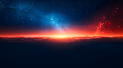 Obraz premium Dark background, red and blue gradient color smoke, dark sky-blue background, starry sky, dark space with colorful light effects, dark atmosphere, large area of blank space on the right side. 