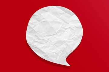 White speech bubble crumpled paper isolated on red background