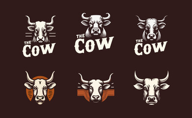 Obraz premium Cow Head vintage badge logo icon design