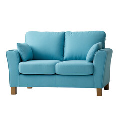 Fototapeta premium A cozy blue sofa against a backdrop, perfect for relaxation