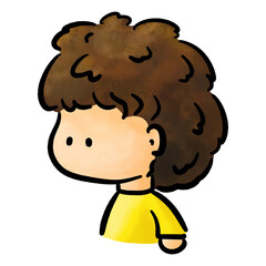 Curly brown hair cute boy profile view cartoon illustration