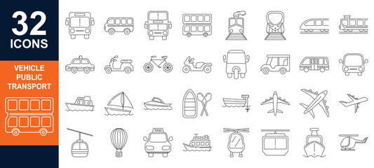 Vehicle Public Transportaion Thin Line Icons - Editable Stroke