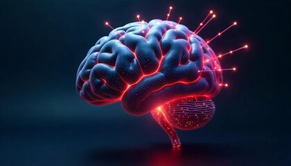 AI brain made of circuits and glowing data nodes, 3D render

