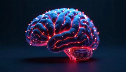 AI brain made of circuits and glowing data nodes, 3D render
