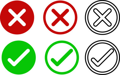 Fototapeta premium Red green check mark cross symbols icons graphic design elements web buttons interface user experience