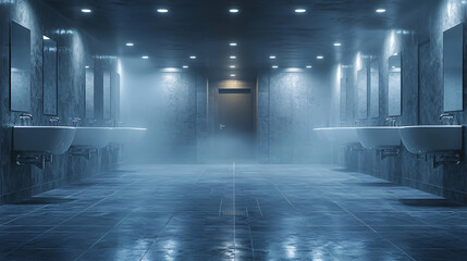 Fototapeta premium Modern Industrial Bathroom Interior with Fog and Ambient Lighting