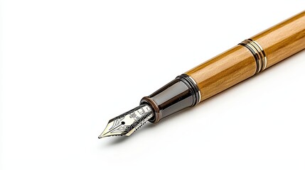 Detailed Golden and Black Fountain Pen Close Up on Clean White Background