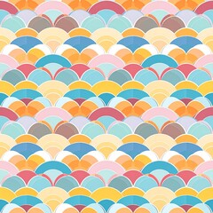 Colorful Seamless Pattern Featuring Overlapping Scallop Shapes in Vibrant Pastel Tones