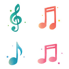 Set of Musical Notes and Clef Symbols. Simple watercolor illustration music icon vector illustration for song, melodies, graphic element, asset